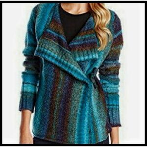 Royal Robbins Open Wrap Knit Cardigan  Sweater Wool Blend Turquoise Blue Large